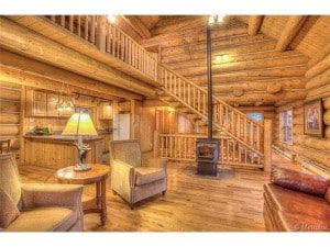 Interior stairs of a custom log home in Colorado