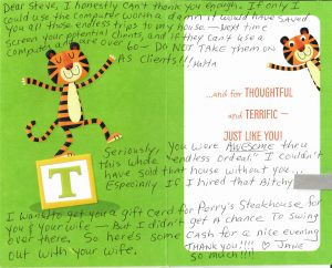 Handwritten Testimonial for Parker, Colorado Realtor Steven beam. Luxury Home Sale