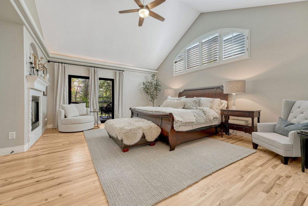 Primary suite with fireplace at 8422 Gopher Court Parker CO