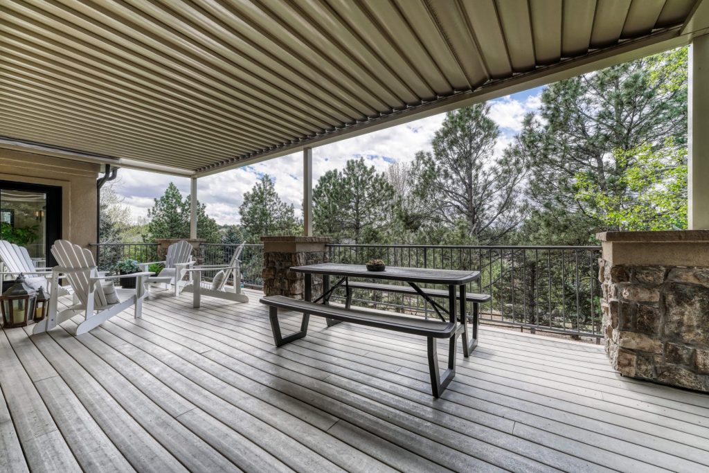 Covered back deck and outdoor living space at 8422 Gopher Court Parker CO