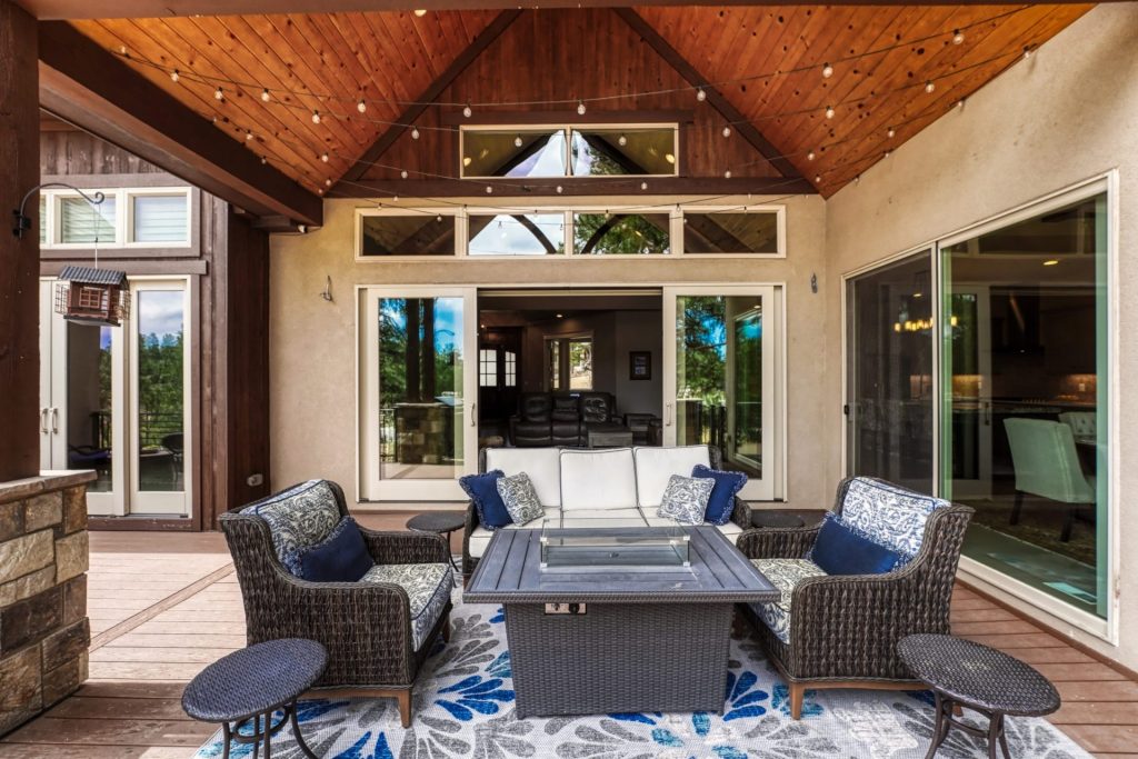 5732 Regal Oak Lane backyard greenbelt Parker CO luxury home waterfall landscaping