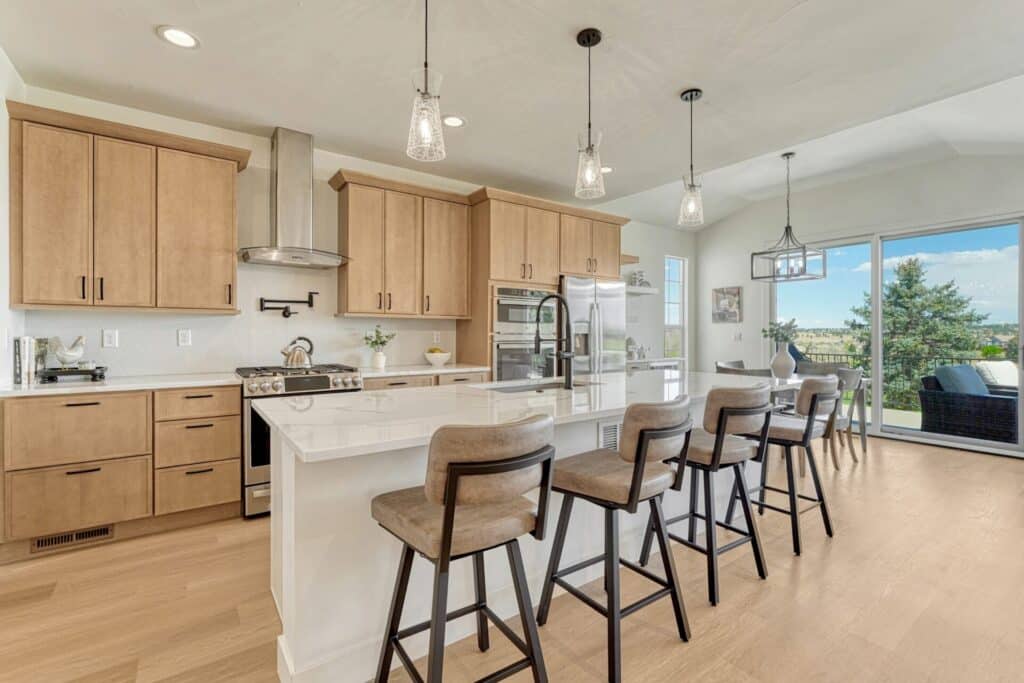 Remodeled ranch at 11732 Mill Valley Street in Canterberry Crossing, Parker Colorado, backing to the golf course.
